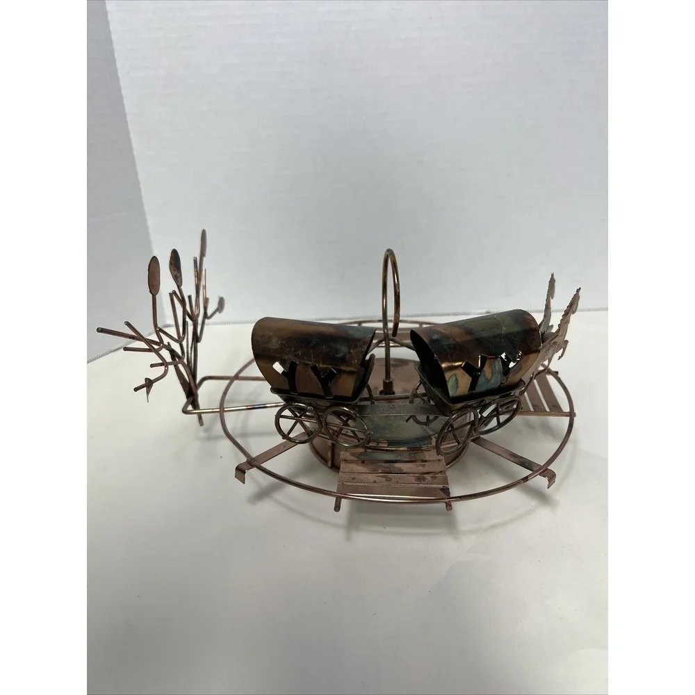 Vintage‎ KTC Horse Wagon Moving Brass Metal Folk Art Music Box Plays 